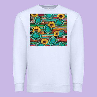 Western Gemstone Sunflowers Serape Cowhide Glitter Wooden Premium Sweatshirt Designed By Artiststas