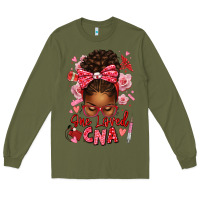Army Green one loved cna afro messy bun Long Sleeve Tee - texasbilliewilder