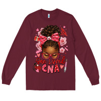 Burgundy one loved cna afro messy bun Long Sleeve Tee - texasbilliewilder