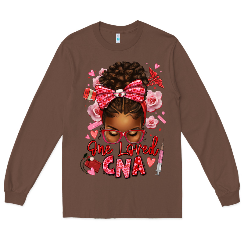 One Loved Cna Afro Messy Bun Long Sleeve Tee by texasbilliewilder | Teevron