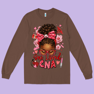 One Loved Cna Afro Messy Bun Long Sleeve Tee Designed By Texasbilliewilder