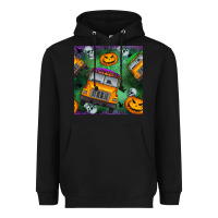 Black halloween bus and pumpkin seamless pattern Heavyweight Hoodie - BundleAndBundleShop