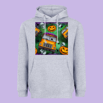 Halloween Bus And Pumpkin Seamless Pattern Heavyweight Hoodie Designed By Bundleandbundleshop