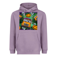 Lavender halloween bus and pumpkin seamless pattern Heavyweight Hoodie - BundleAndBundleShop