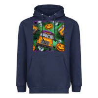 Navy halloween bus and pumpkin seamless pattern Heavyweight Hoodie - BundleAndBundleShop