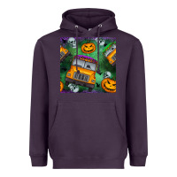 Plum halloween bus and pumpkin seamless pattern Heavyweight Hoodie - BundleAndBundleShop