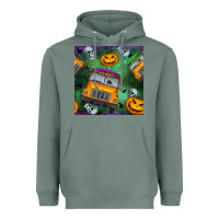 Sage halloween bus and pumpkin seamless pattern Heavyweight Hoodie - BundleAndBundleShop