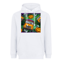 White halloween bus and pumpkin seamless pattern Heavyweight Hoodie - BundleAndBundleShop