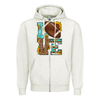 Oatmeal Heather western love american football Zipper Hoodie - HRA Design Shop