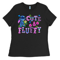 Black cute and fluffy stitch Ladies Tee - AdoDesignShop