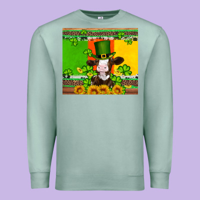 Saint Patricks Cow And Hat With Sunflower And Shamrock Premium Sweatshirt Designed By Artiststas