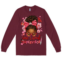 Burgundy one loved supervisor afro messy bun Long Sleeve Tee - texasbilliewilder
