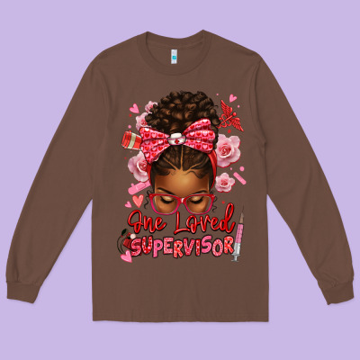 One Loved Supervisor Afro Messy Bun Long Sleeve Tee Designed By Texasbilliewilder