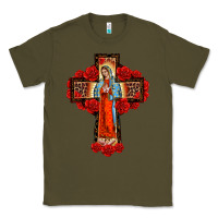 Army Green lady of guadalupe rose cross, Classic Tee - BarkalooDesign