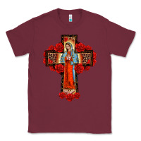 Burgundy lady of guadalupe rose cross, Classic Tee - BarkalooDesign