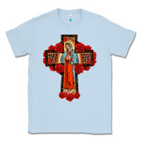 Dusty Blue lady of guadalupe rose cross, Classic Tee - BarkalooDesign