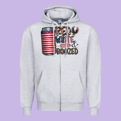 Red White  Boozed Zipper Hoodie Designed By Cowhidedigitalart