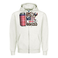 Oatmeal Heather red white  boozed Zipper Hoodie - CowhideDigitalArt