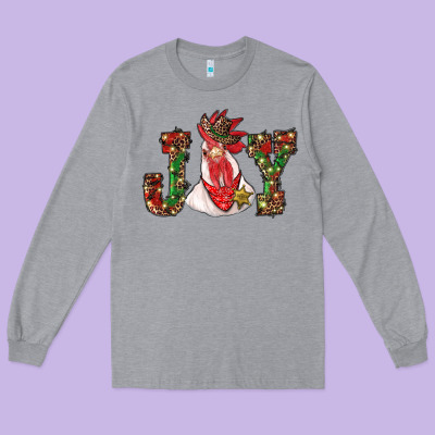 Christmas Joy With Rooster Long Sleeve Tee Designed By Ranaportraitstore