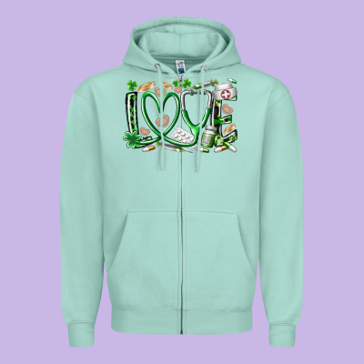 St.patricks Love Nurse Zipper Hoodie Designed By Racoondesign