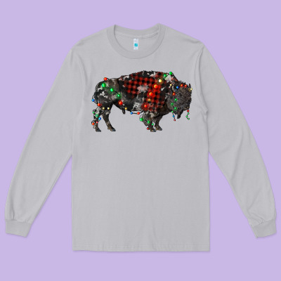 Christmas Bison Long Sleeve Tee Designed By Ranaportraitstore