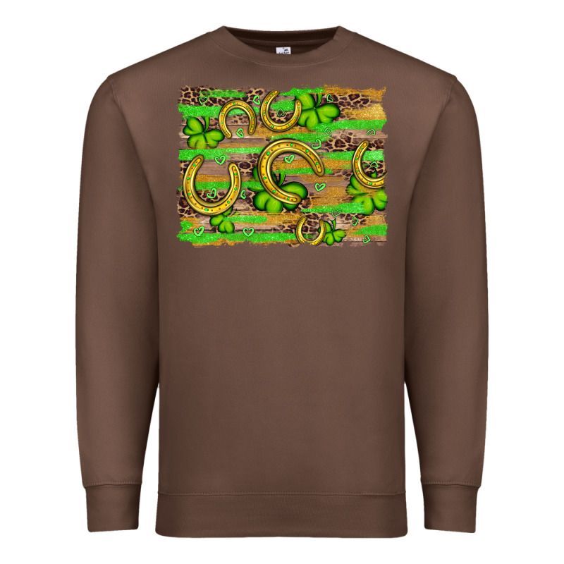 Horseshoe Shamrock Leopard Wood Glitter Background Premium Sweatshirt by Artiststas | Teevron