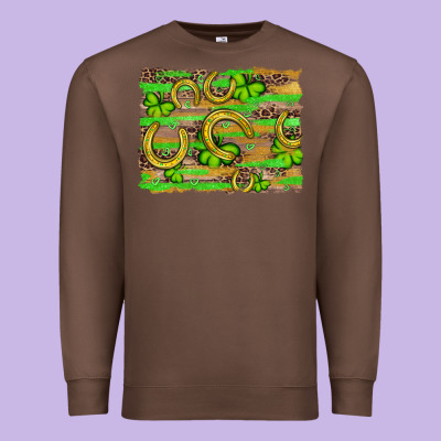 Horseshoe Shamrock Leopard Wood Glitter Background Premium Sweatshirt Designed By Artiststas