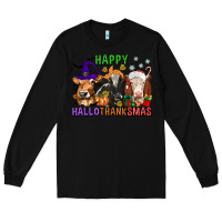 Black happy hallothanksmas with cow Long Sleeve Tee - texasbilliewilder