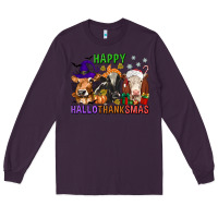 Plum happy hallothanksmas with cow Long Sleeve Tee - texasbilliewilder