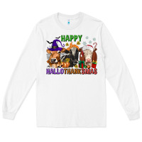 White happy hallothanksmas with cow Long Sleeve Tee - texasbilliewilder