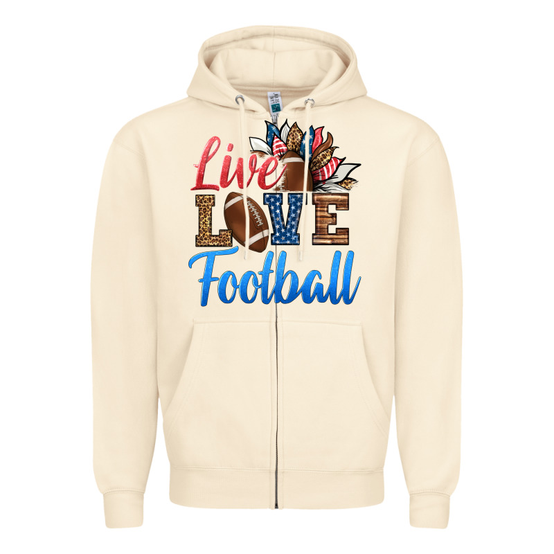 Live Love American Football Zipper Hoodie by HRA Design Shop | Teevron