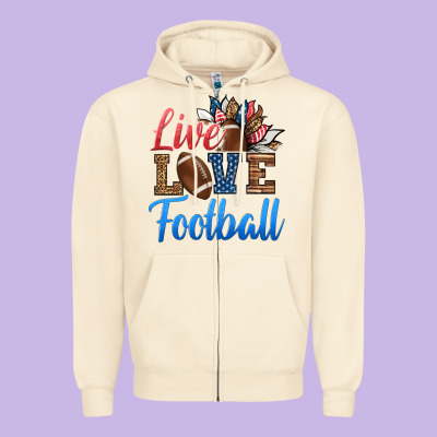 Live Love American Football Zipper Hoodie Designed By Hra Design Shop
