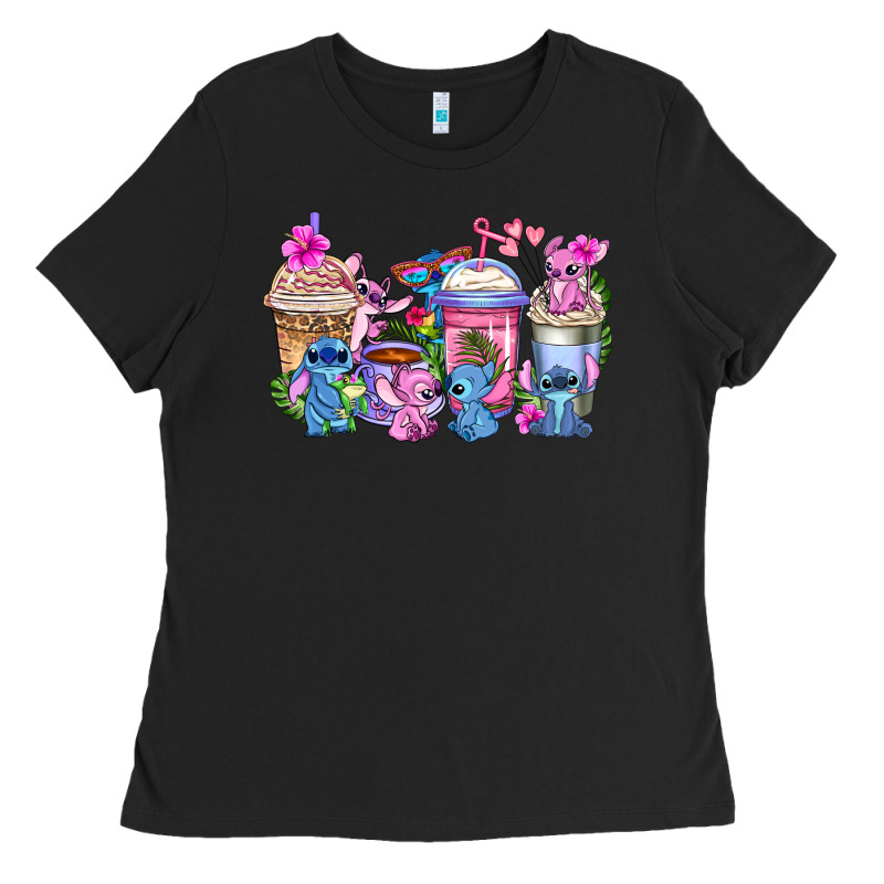 Stitch With Lilo Coffee Cups Ladies Tee by AdoDesignShop | Teevron