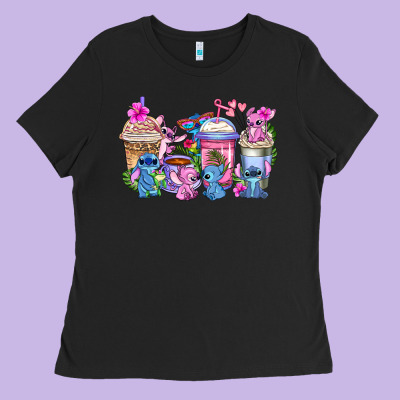 Stitch With Lilo Coffee Cups Ladies Tee Designed By Adodesignshop
