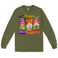 Army Green happy hallothanksmas gnomes Long Sleeve Tee - texasbilliewilder