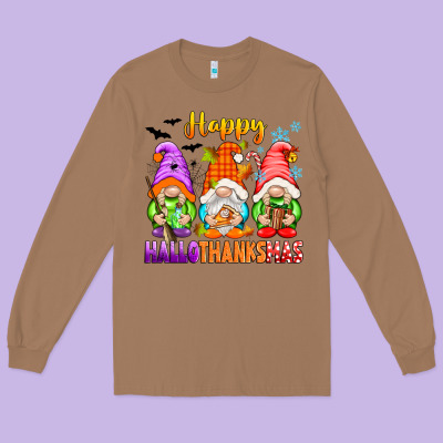 Happy Hallothanksmas Gnomes Long Sleeve Tee Designed By Texasbilliewilder