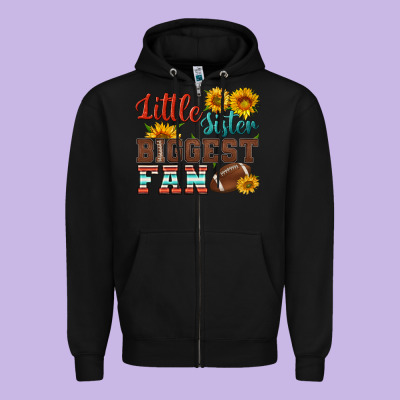 Little Sister Biggest Fan American Football Zipper Hoodie Designed By Hra Design Shop