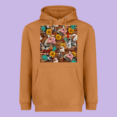 Cow And Western Seamless Pattern Heavyweight Hoodie Designed By Bundleandbundleshop