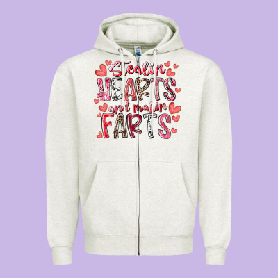Stealin Hearts And Makin Farts Zipper Hoodie Designed By Racoondesign