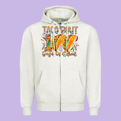 Taco Bout 100 Days Of School Zipper Hoodie Designed By Racoondesign