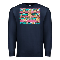 Navy easter bunny with daisy and turquoise cowhide leopard  background Premium Sweatshirt - Artiststas