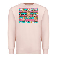 Pale Pink easter bunny with daisy and turquoise cowhide leopard  background Premium Sweatshirt - Artiststas