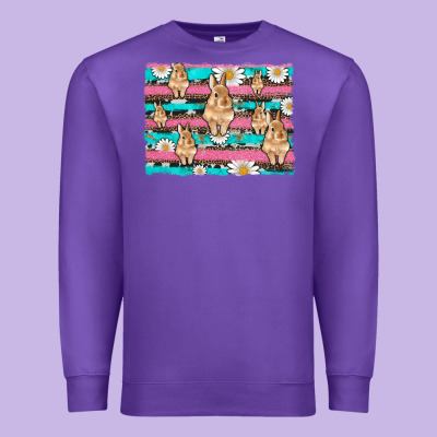 Easter Bunny With Daisy And Turquoise Cowhide Leopard  Background Premium Sweatshirt Designed By Artiststas
