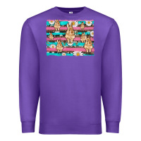 Purple easter bunny with daisy and turquoise cowhide leopard  background Premium Sweatshirt - Artiststas
