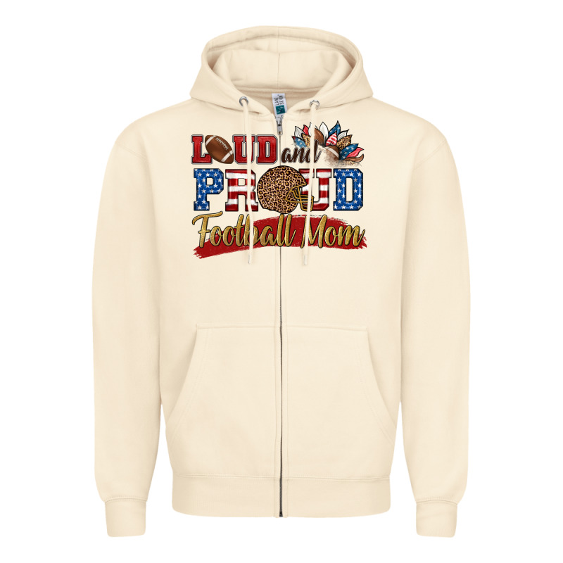 Loud And Proud Football Mom Zipper Hoodie by HRA Design Shop | Teevron