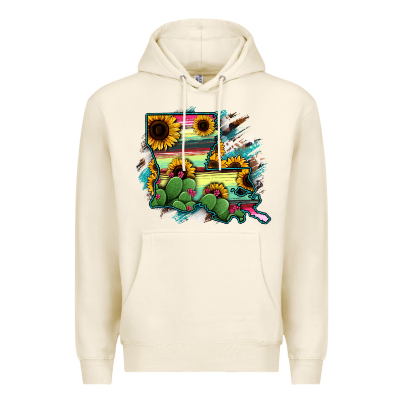 Louisiana Map Sunflower Cactus Serape Premium Hoodie by RanaPortraitStore | Teevron