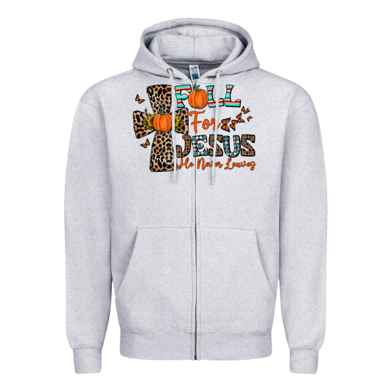 Fall For Jesus He Never Leaves Zipper Hoodie by CowhideDigitalArt | Teevron
