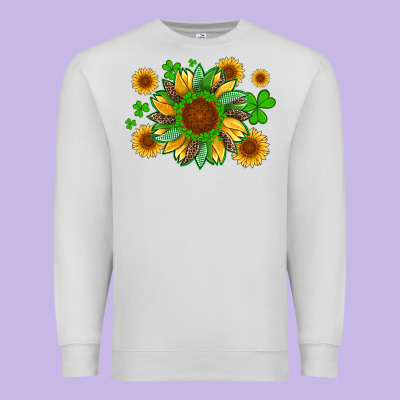 St Patricks Sunflowers With Shamrock And Glitters With Leopard Premium Sweatshirt Designed By Artiststas