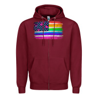 Burgundy american flag and lgbt flag  background Zipper Hoodie - HRA Design Shop