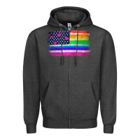 Charcoal Heather american flag and lgbt flag  background Zipper Hoodie - HRA Design Shop
